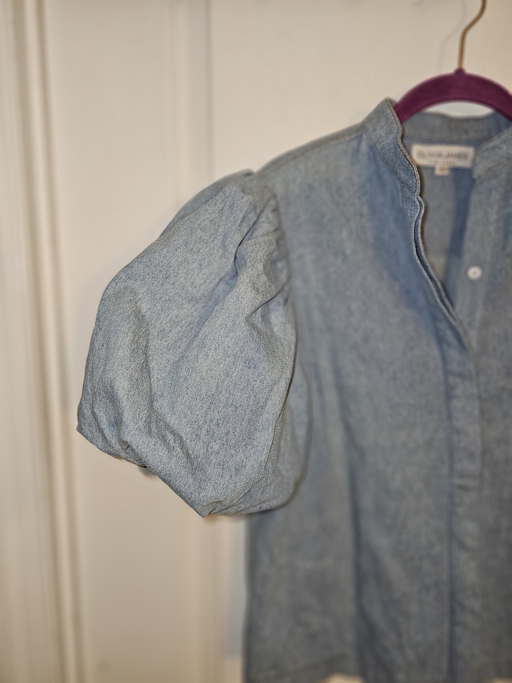 Olivia James The Label Annie Puff Sleeve Denim Blouse Size Extra Small XS - Picture 9 of 9